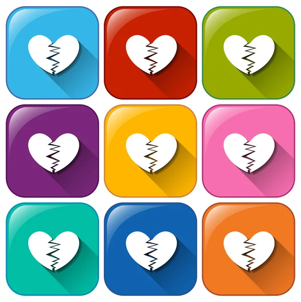 Icons with broken hearts — Stock Vector