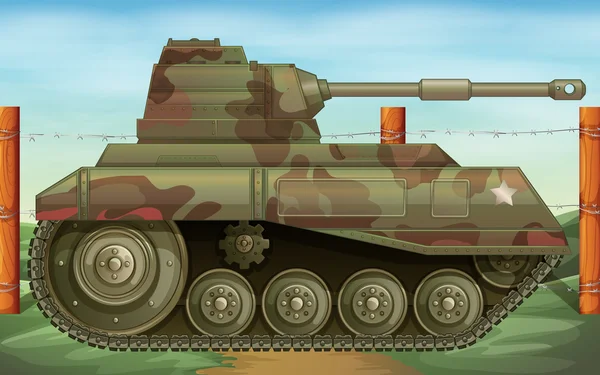 Sebuah tank lapis baja di medan perang - Stok Vektor