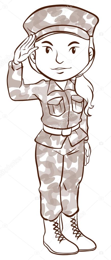 A plain sketch of a female soldier