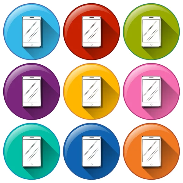 Icone arrotondate con telefoni cellulari — Vettoriale Stock