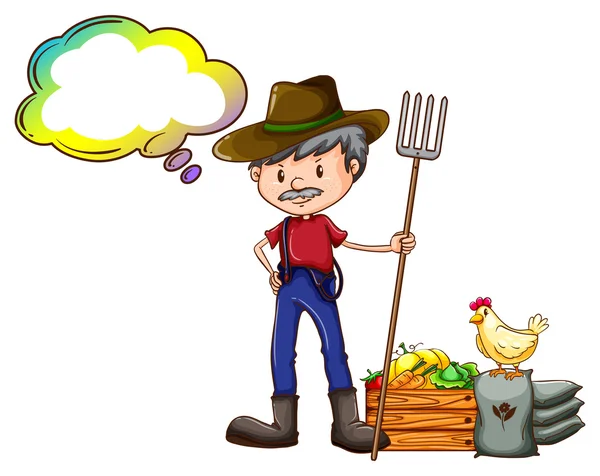 A farmer holding a rake with an empty callout — Stock Vector