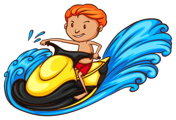 Ескіз хлопчика, який їде на воді — стоковий вектор