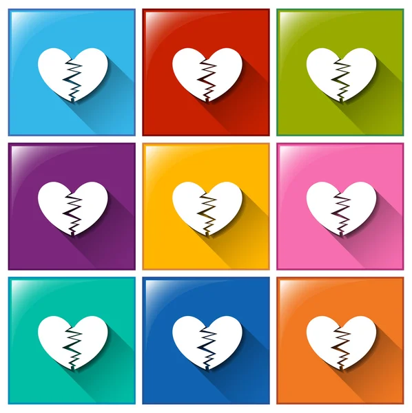 Broken heart buttons — Stock Vector