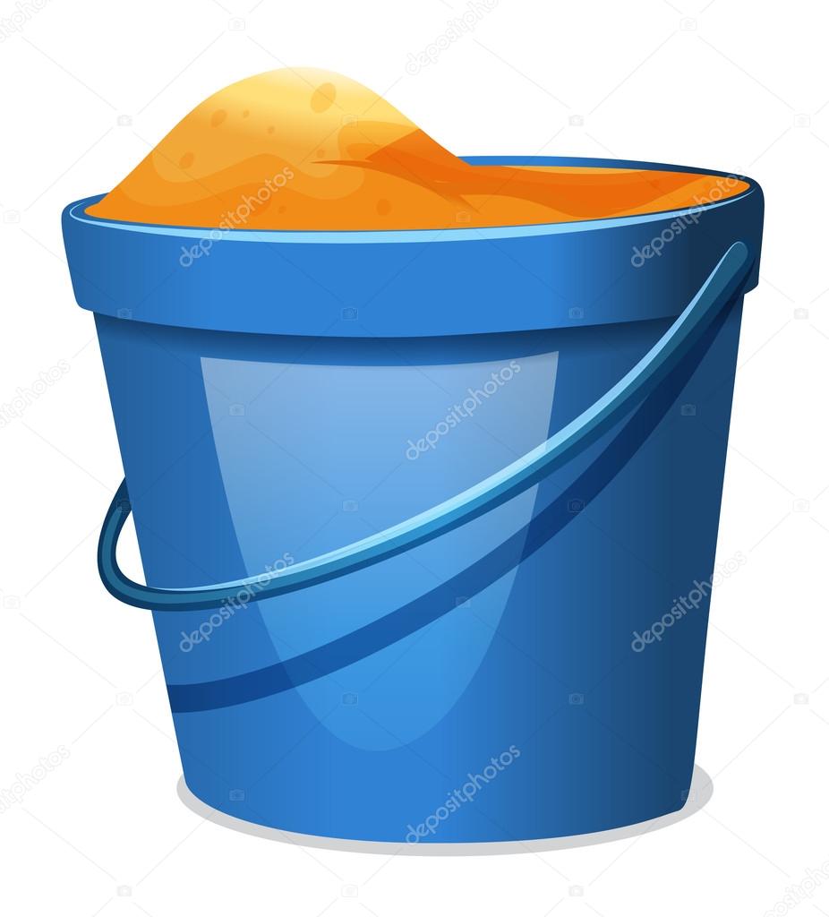 A blue pail with sand