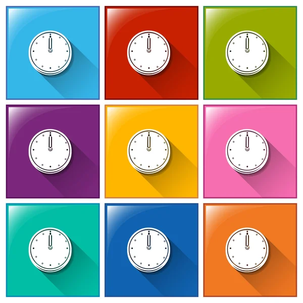 Boutons carrés avec horloges — Image vectorielle