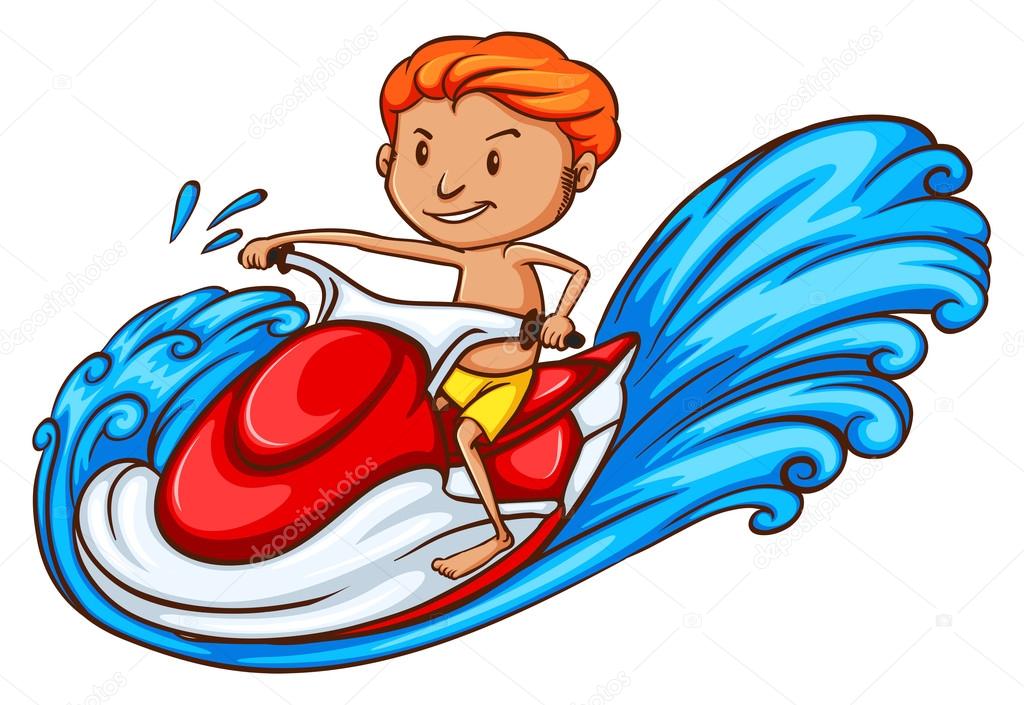 A drawing of a boy enjoying the water ride