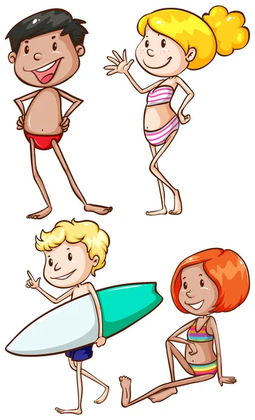 Dessins simples des gens à la plage — Image vectorielle