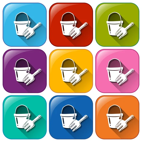 Buttons with a pail and a fork — Stock Vector