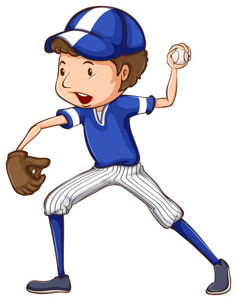 Un semplice disegno di un giocatore di baseball in uniforme blu — Vettoriale Stock