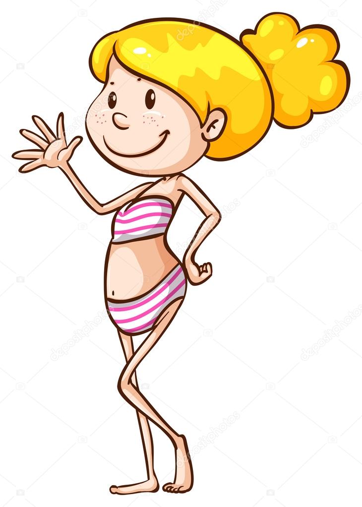 A simple drawing of a girl wearing a swimsuit