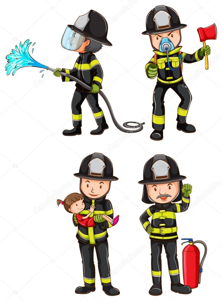 Sketch firefighter fireman man standing with industrial broom Stock Photo -  Alamy