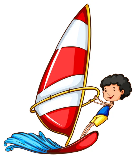 Un simple dibujo de un niño navegando — Vector de stock