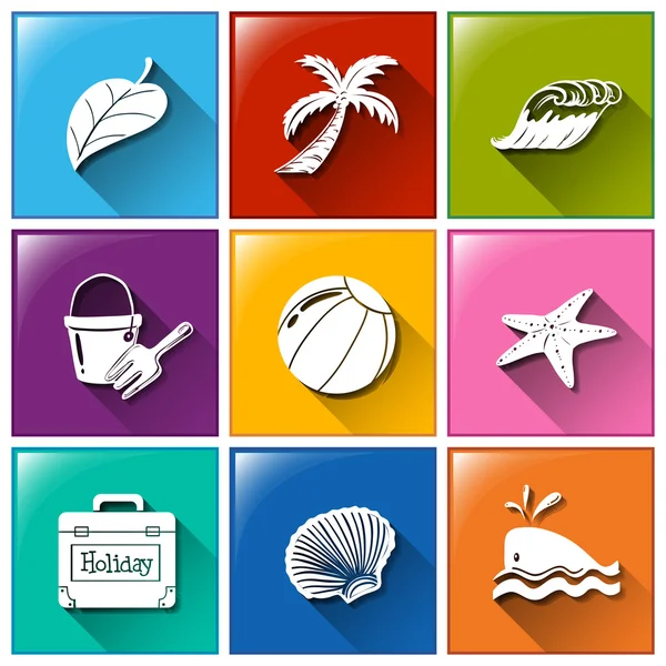 Icons with the different objects for summer