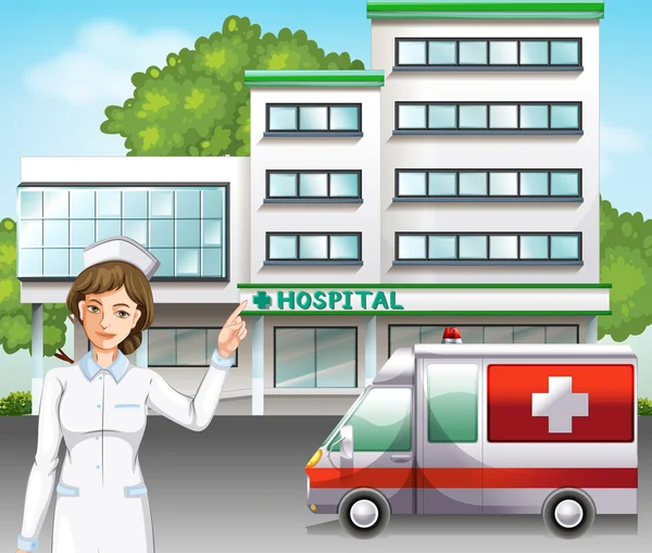 A nurse in front of the hospital — Stock Vector