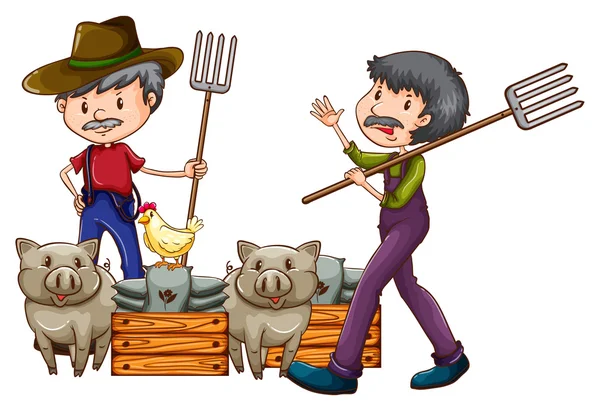 Agricultores con sus animales — Vector de stock