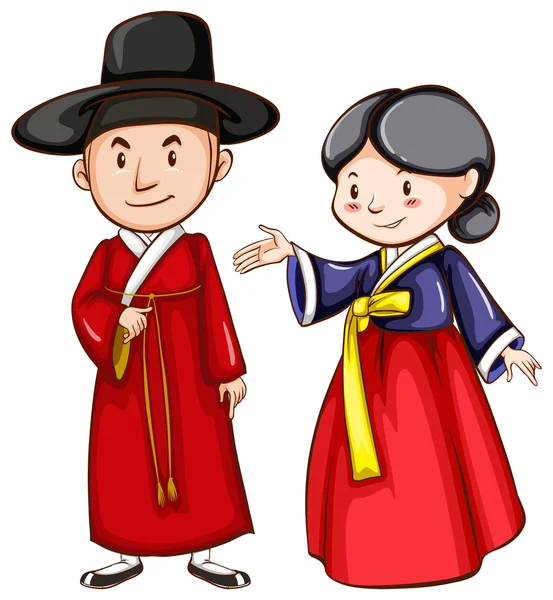 A male and female wearing an Asian costume — Stock Vector