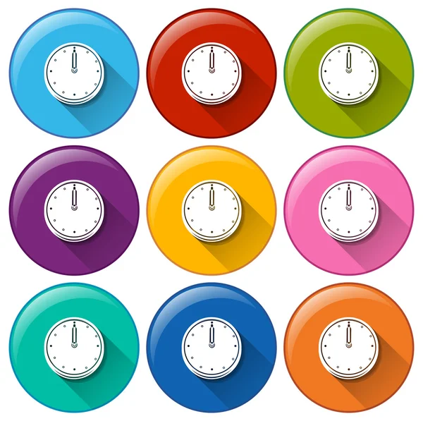 Boutons ronds avec horloges — Image vectorielle