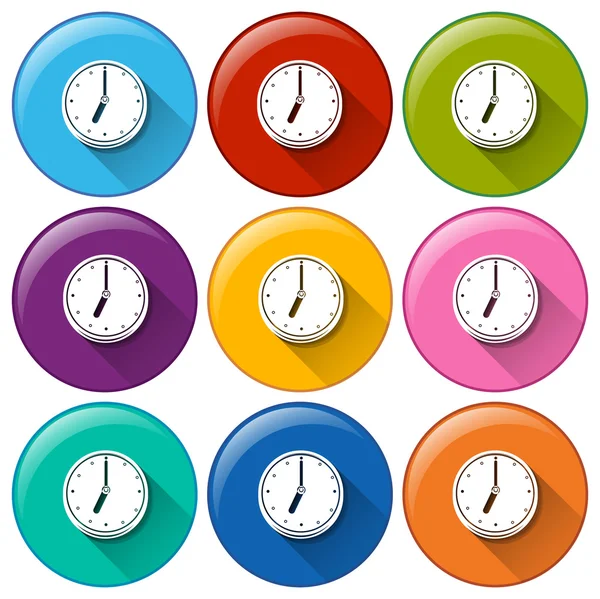Boutons circulaires avec horloges — Image vectorielle