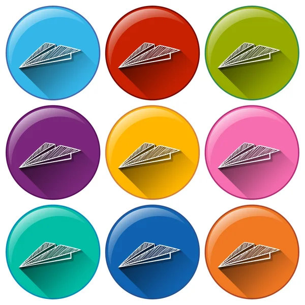 Botões de círculo com aviões de papel — Vetor de Stock