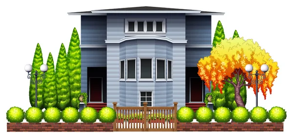 A big house with fence and plants — Stock Vector