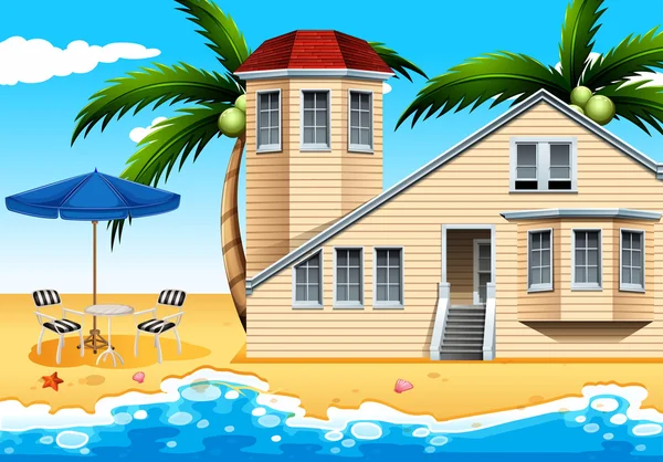 Une maison de vacances à la plage — Image vectorielle