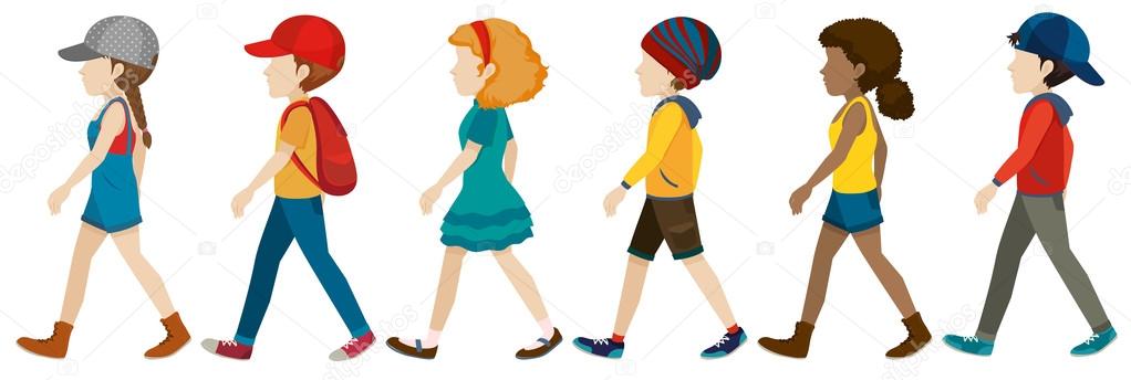Faceless teenagers walking