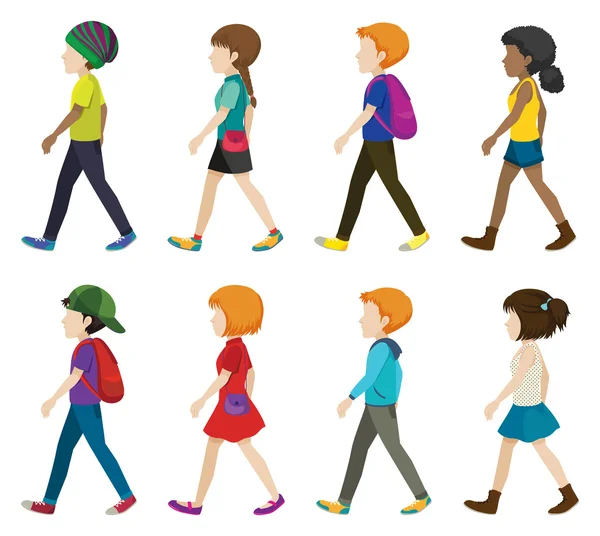 Faceless children walking — Stock Vector