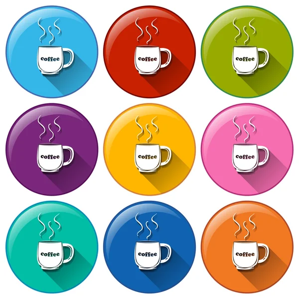 Circle buttons with cups of coffee — Stock Vector
