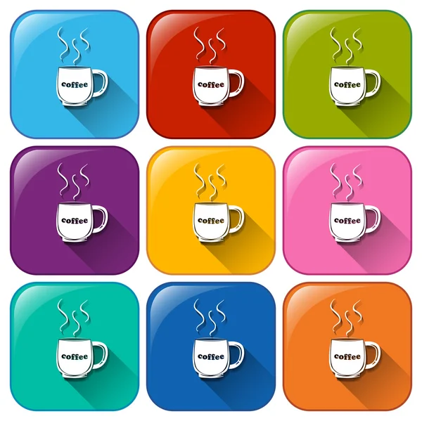 Colourful rounded buttons with cups of coffee — Stock Vector