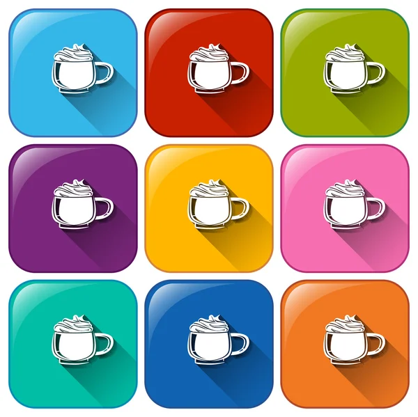 Colourful buttons with mugs of frozen coffee — Stock Vector