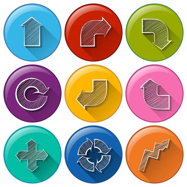 Circle buttons with different arrows — Stock Vector