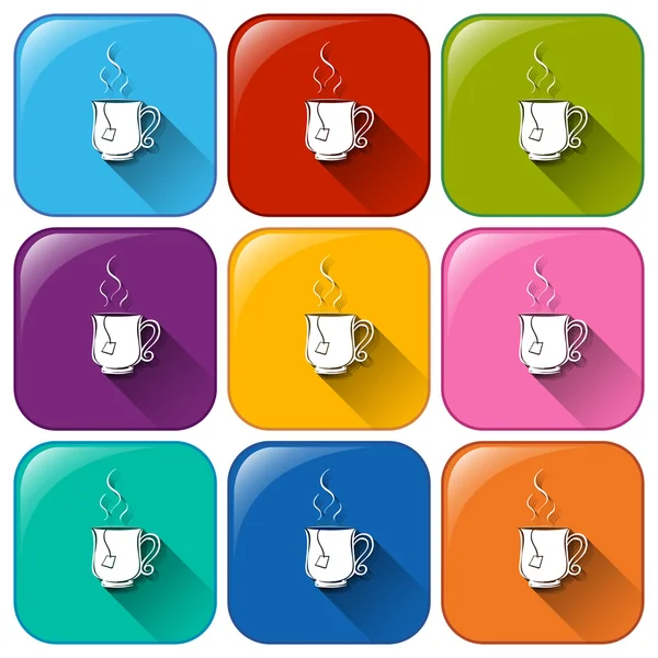 Colourful rounded buttons with cups of tea — Stock Vector