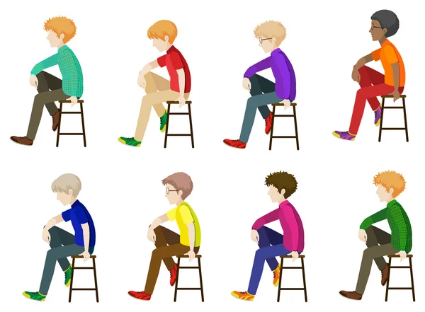 Eight gentlemen sitting without faces — Stock Vector