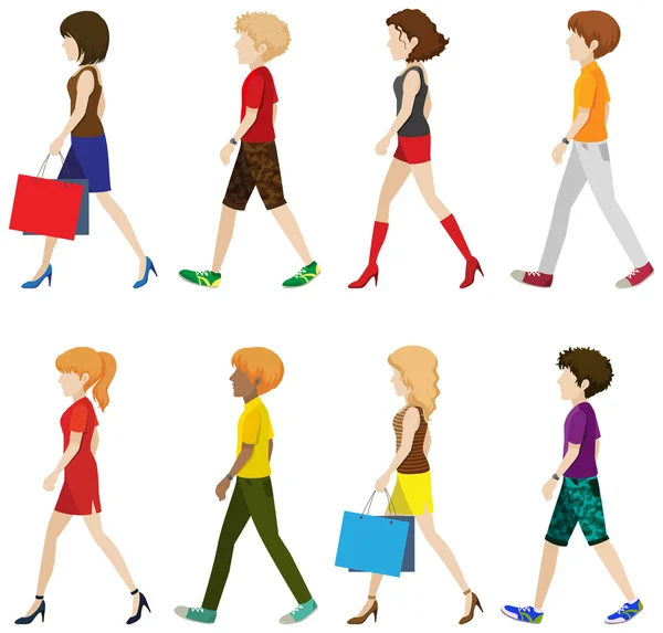 Fashionable people walking without faces — Stock Vector