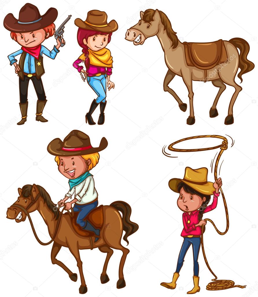 Male and female cowboys
