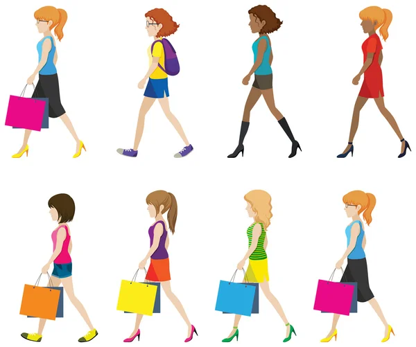 Senhoras sem rosto andando — Vetor de Stock