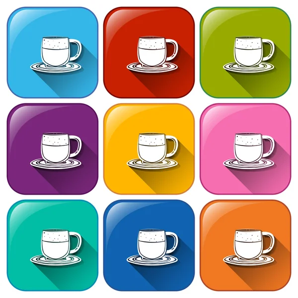 Colourful buttons with mugs and saucers — Stock Vector