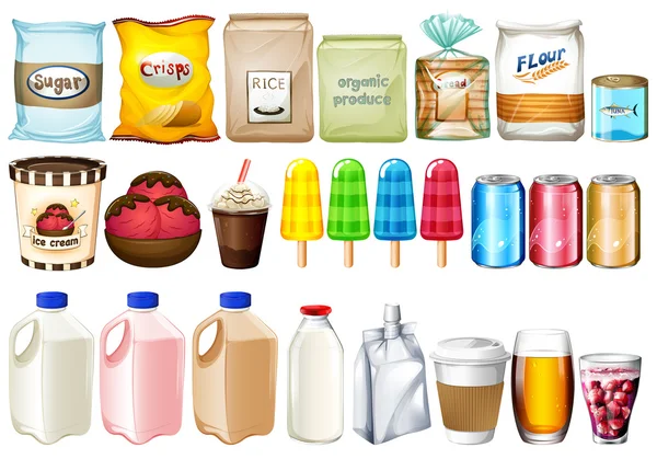 Un groupe d'aliments et de boissons — Image vectorielle