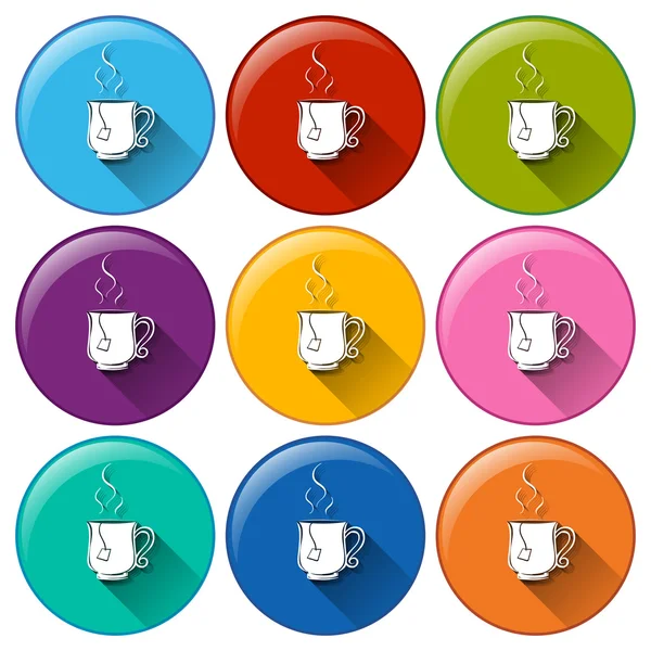 Circle buttons with cups of tea — Stock Vector