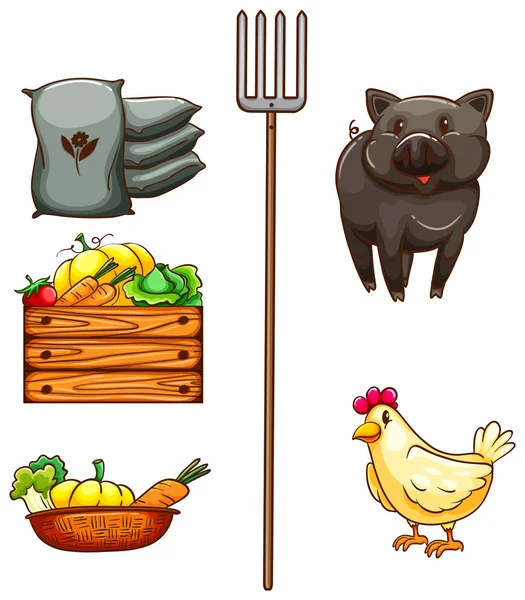 A group of things found at the farm — Stock Vector