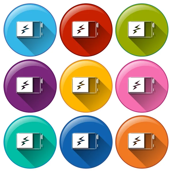 Cirkel ikoner med batterier — Stock vektor