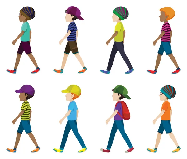 Jeunes hommes sans visage marchant — Image vectorielle