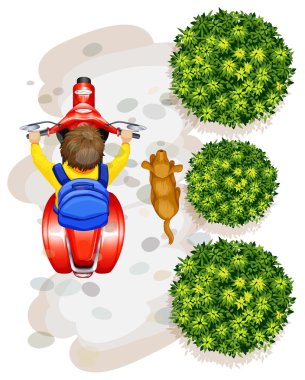 Bir çocuğun bir motosiklet sürme TOPVIEW
