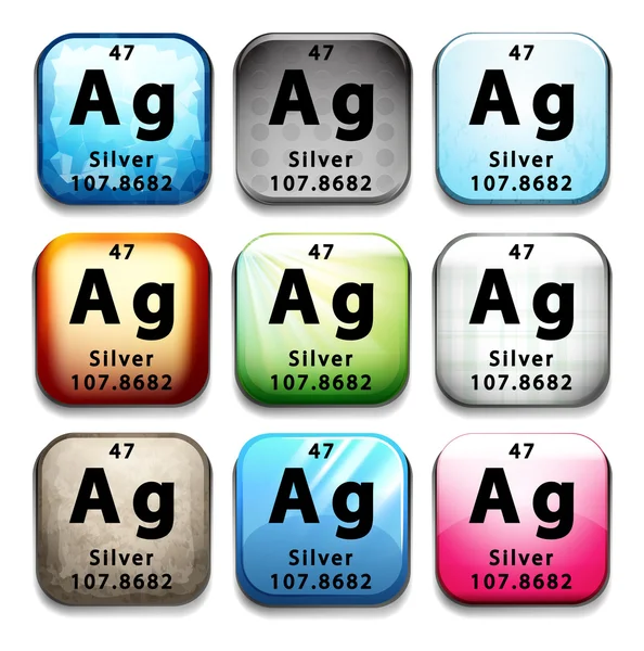 Buttons showing Silver and its abbreviation — Stock Vector