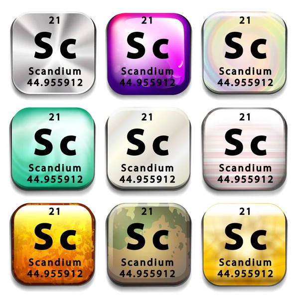 Schaltflächen mit Scandium und dessen Abkürzung — Stockvektor