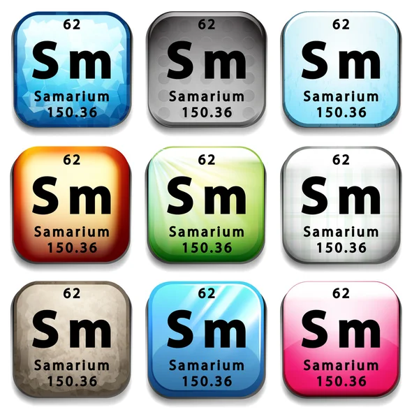 Knapparna visar Samarium och dess förkortning — Stock vektor