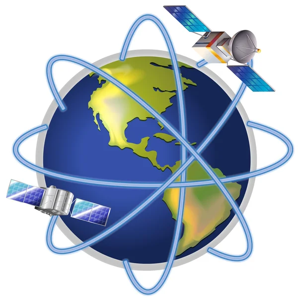 Un satellite intorno al pianeta — Vettoriale Stock