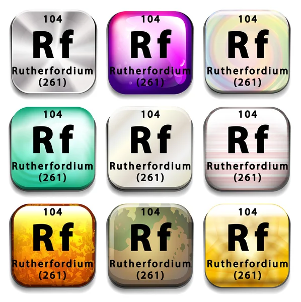 Botões mostrando Rutherfordium e sua abreviatura —  Vetores de Stock