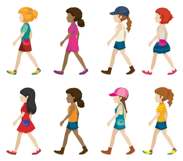 Anonieme jonge meisjes lopen — Stockvector