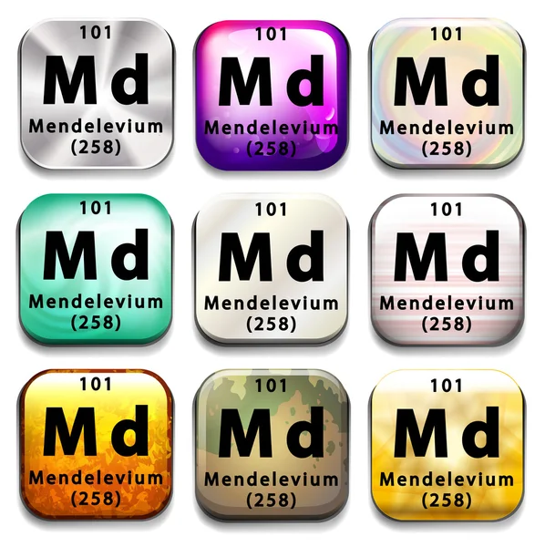 Eine Schaltfläche Periodensystem, die das Mendelevium zeigt — Stockvektor